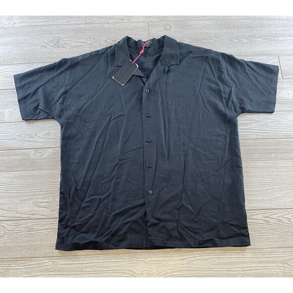 South Beach Men's Large Black Button Up Short Sleeve Shirt Collared Linen Blend - Picture 1 of 9